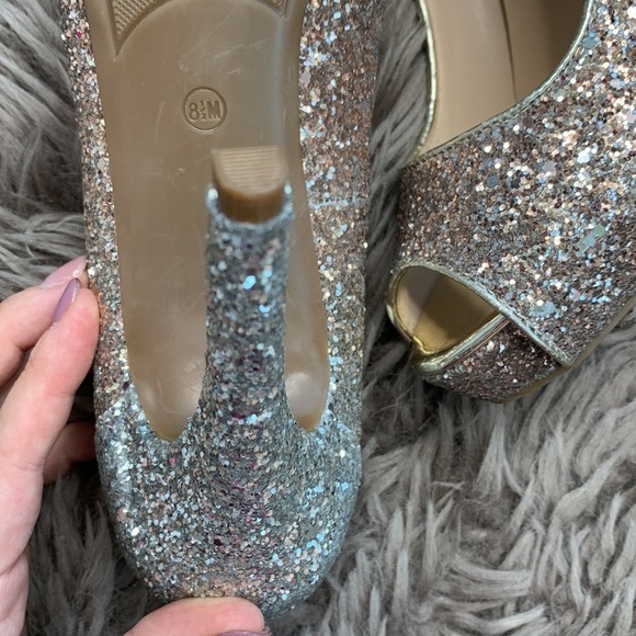 Marc Fisher Peep Toe Platform Sparkle Sequins Pump Heel sz 8 1/2 - Picture 6 of 6